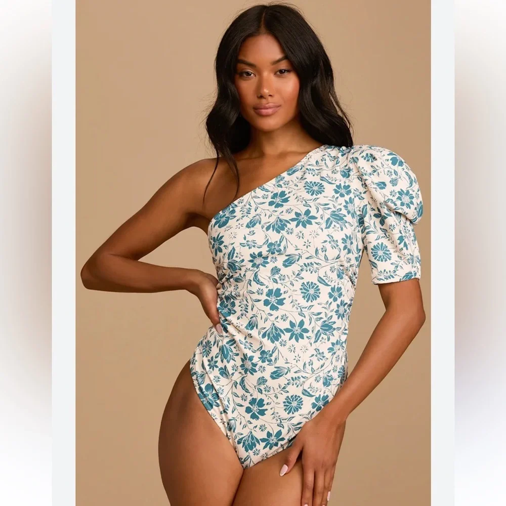 NWT Free People Somethin' Bout You floral one-shoulder bodysuit Size L
